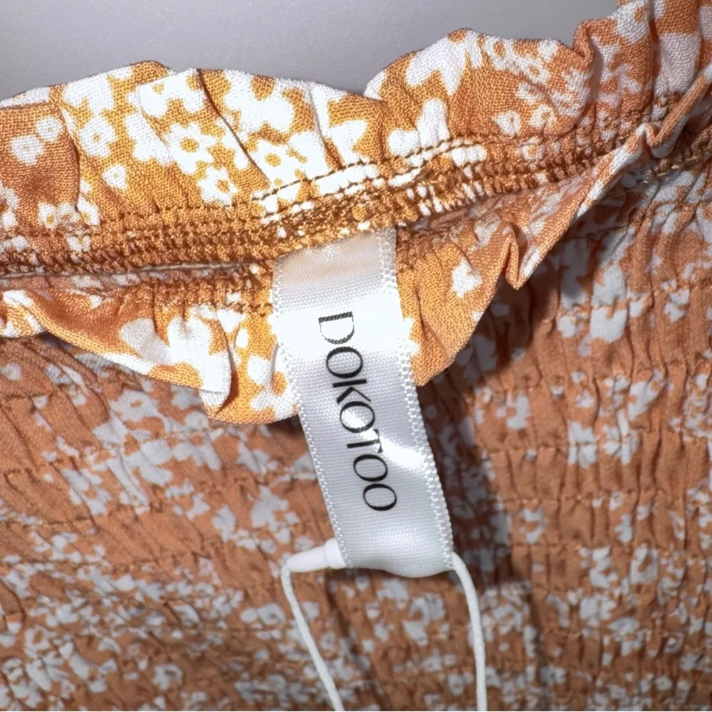 Floral Long Sleeve Dress orange peach and cream Midi bohemian NWT cottagecore L - Picture 5 of 13